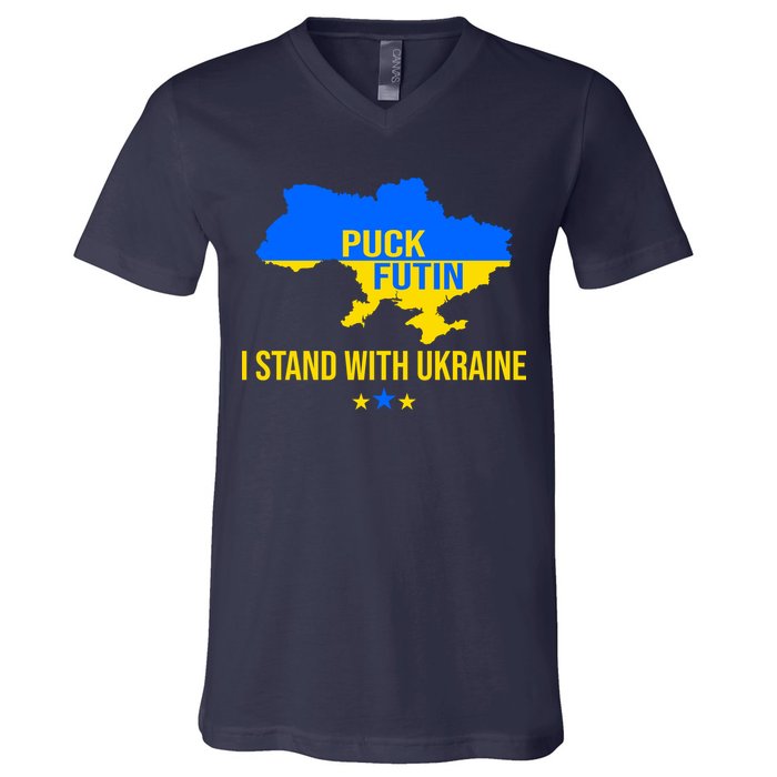 Puck Futin I Stand With Ukraine Support Flag V-Neck T-Shirt