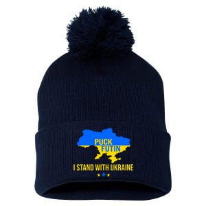 Puck Futin I Stand With Ukraine Support Flag Pom Pom 12in Knit Beanie