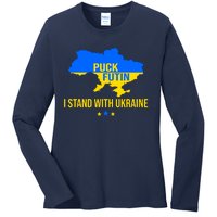 Puck Futin I Stand With Ukraine Support Flag Ladies Long Sleeve Shirt