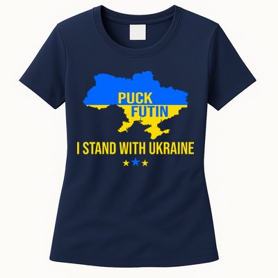 Puck Futin I Stand With Ukraine Support Flag Womens T-Shirt