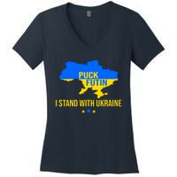 Puck Futin I Stand With Ukraine Support Flag Women's V-Neck T-Shirt