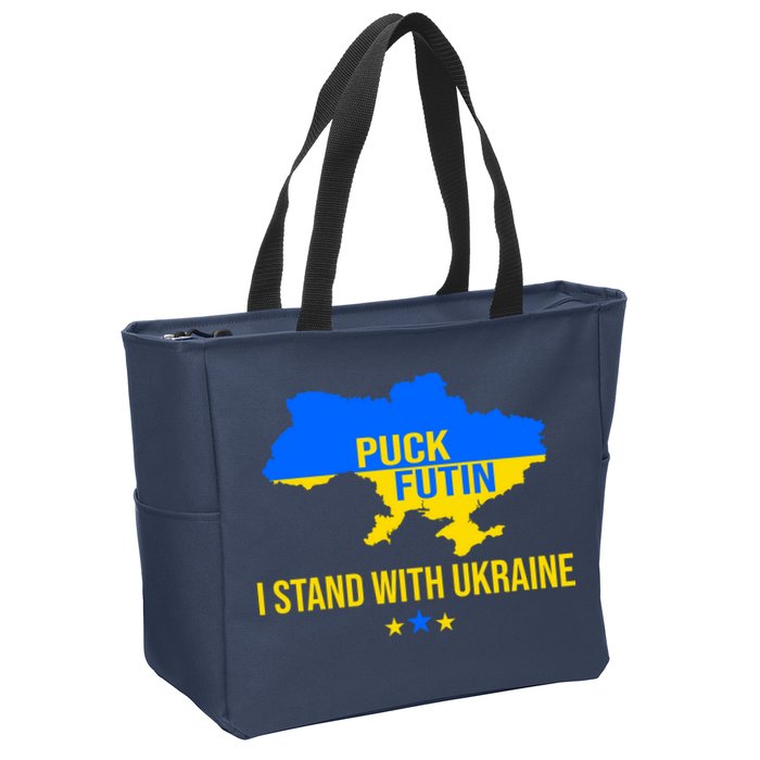 Puck Futin I Stand With Ukraine Support Flag Zip Tote Bag