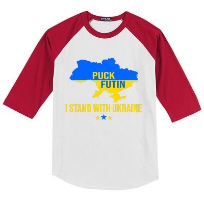 Puck Futin I Stand With Ukraine Support Flag Kids Colorblock Raglan Jersey