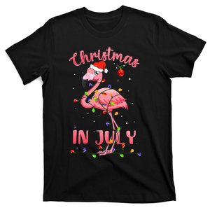 Pink Flamingo In Santa Hat Christmas In July T-Shirt