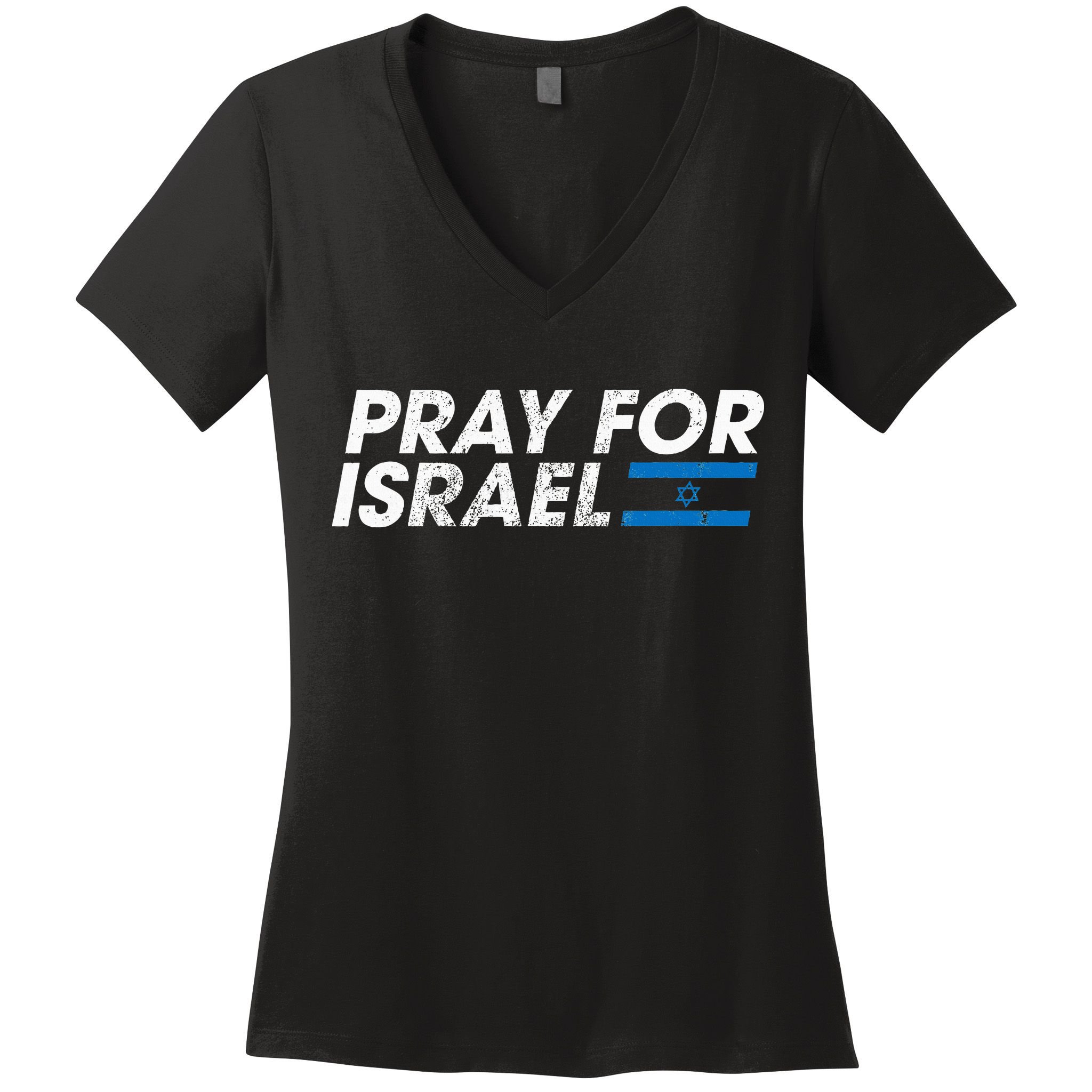 Pray for Israel Psalm 122 6 Israel Flag Christian Inspiring Women's V-Neck T-Shirt