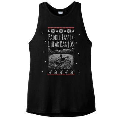 Paddle Faster I Hear Banjos Ugly Canoeing Christmas Sweater Gift Ladies PosiCharge Tri-Blend Wicking Tank