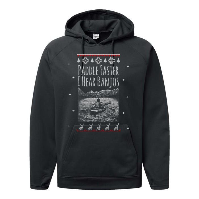 Paddle Faster I Hear Banjos Ugly Canoeing Christmas Sweater Gift Performance Fleece Hoodie