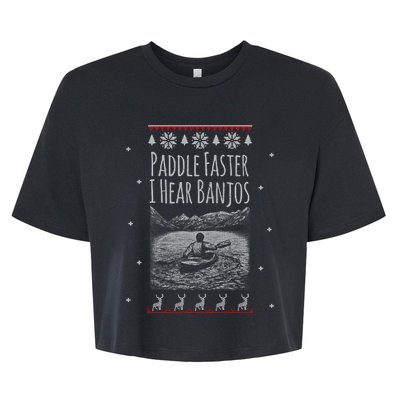 Paddle Faster I Hear Banjos Ugly Canoeing Christmas Sweater Gift Bella+Canvas Jersey Crop Tee