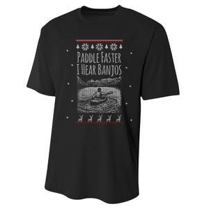 Paddle Faster I Hear Banjos Ugly Canoeing Christmas Sweater Gift Performance Sprint T-Shirt