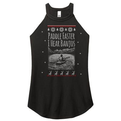 Paddle Faster I Hear Banjos Ugly Canoeing Christmas Sweater Gift Women’s Perfect Tri Rocker Tank