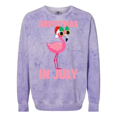 Pink Flamingo in Santa Hat Christmas In July Girl Colorblast Crewneck Sweatshirt