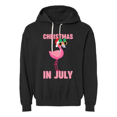 Pink Flamingo in Santa Hat Christmas In July Girl Garment-Dyed Fleece Hoodie