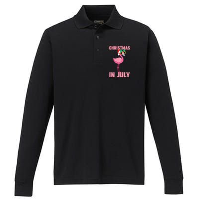 Pink Flamingo in Santa Hat Christmas In July Girl Performance Long Sleeve Polo