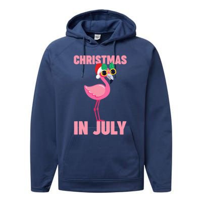 Pink Flamingo in Santa Hat Christmas In July Girl Performance Fleece Hoodie