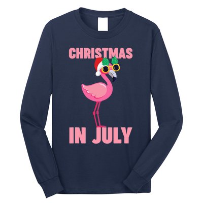 Pink Flamingo in Santa Hat Christmas In July Girl Long Sleeve Shirt