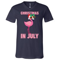 Pink Flamingo in Santa Hat Christmas In July Girl V-Neck T-Shirt