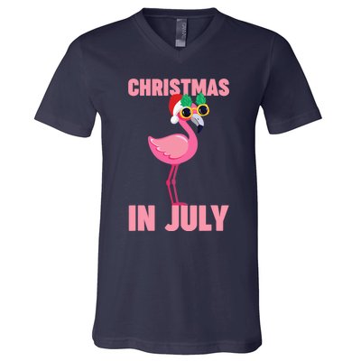 Pink Flamingo in Santa Hat Christmas In July Girl V-Neck T-Shirt