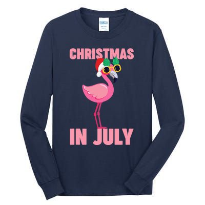 Pink Flamingo in Santa Hat Christmas In July Girl Tall Long Sleeve T-Shirt