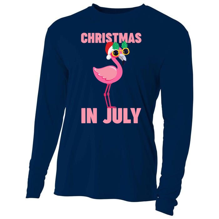 Pink Flamingo in Santa Hat Christmas In July Girl Cooling Performance Long Sleeve Crew