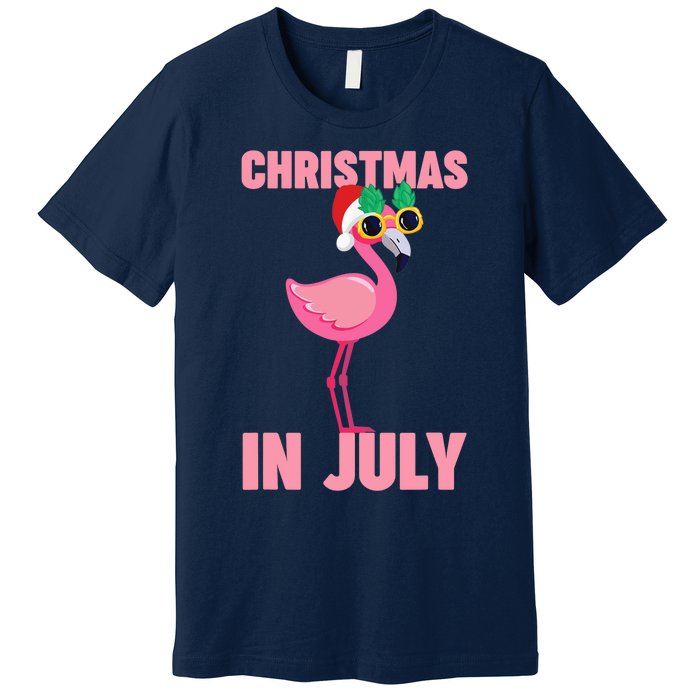 Pink Flamingo in Santa Hat Christmas In July Girl Premium T-Shirt