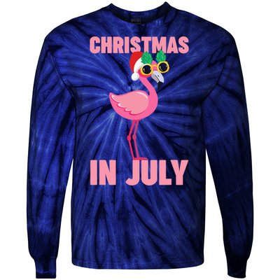 Pink Flamingo in Santa Hat Christmas In July Girl Tie-Dye Long Sleeve Shirt