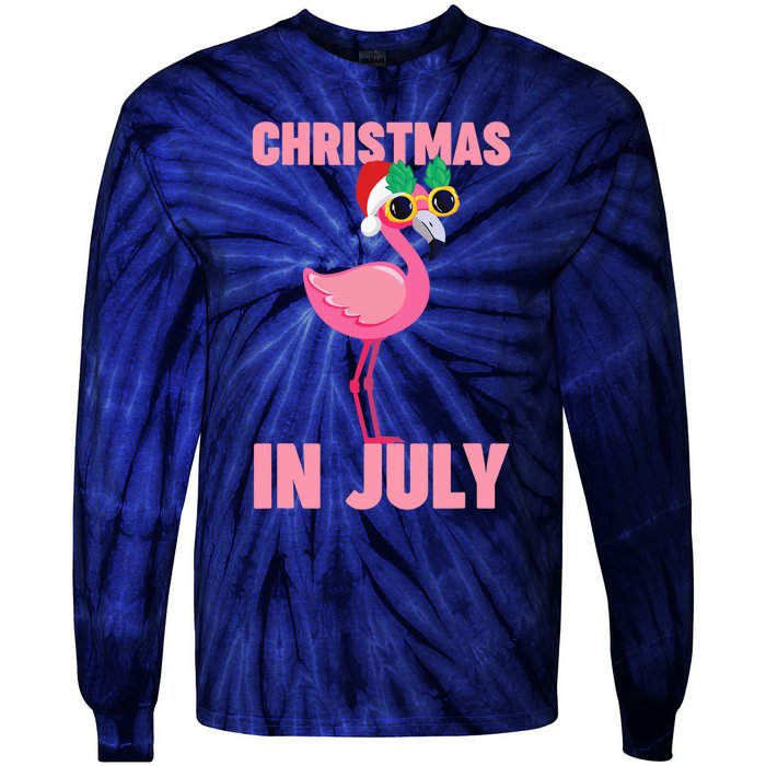 Pink Flamingo in Santa Hat Christmas In July Girl Tie-Dye Long Sleeve Shirt