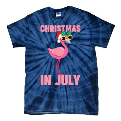 Pink Flamingo in Santa Hat Christmas In July Girl Tie-Dye T-Shirt