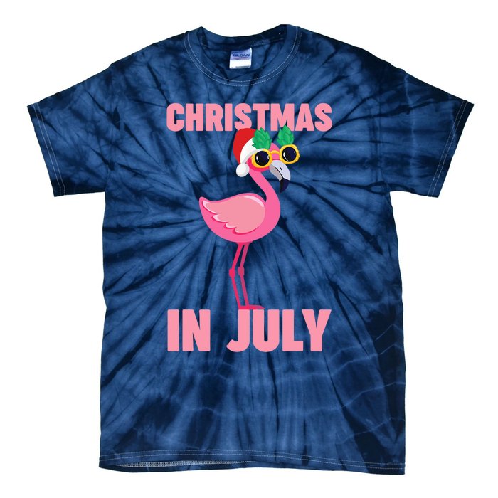 Pink Flamingo in Santa Hat Christmas In July Girl Tie-Dye T-Shirt