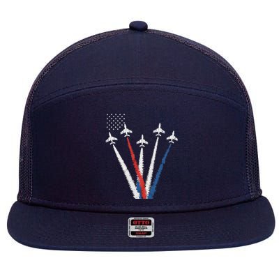 Patriotic Fighter Jet 4th Of July Usa Flag 7 Panel Mesh Trucker Snapback Hat