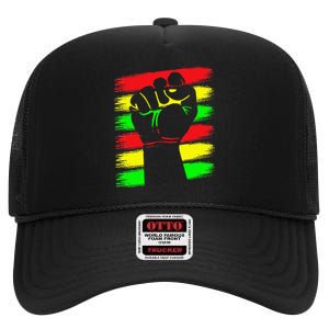 Power Fist Juneteenth Cool Black History African American High Crown Mesh Back Trucker Hat