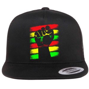 Power Fist Juneteenth Cool Black History African American Flat Bill Trucker Hat