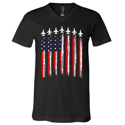 Patriotic Fighter Jets 4th Of July Pride V-Neck T-Shirt