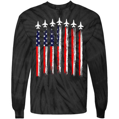 Patriotic Fighter Jets 4th Of July Pride Tie-Dye Long Sleeve Shirt