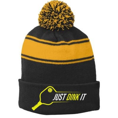 Pickleball Funny Just Dink It Pickleball Men Women Stripe Pom Pom Beanie