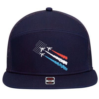 Patriotic Fighter Jet 4th Of July 7 Panel Mesh Trucker Snapback Hat