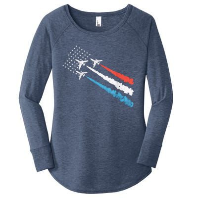 Patriotic Fighter Jet 4th Of July Women's Perfect Tri Tunic Long Sleeve Shirt