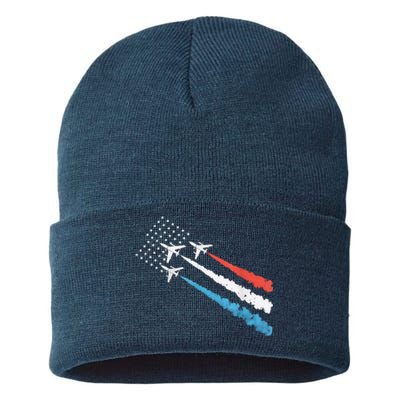 Patriotic Fighter Jet 4th Of July Sustainable Knit Beanie