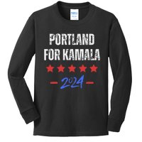 Portland For Kamala 2024 Dnc Kamala Harris Supporter Kids Long Sleeve Shirt