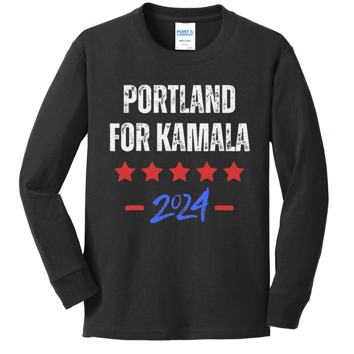 Portland For Kamala 2024 Dnc Kamala Harris Supporter Kids Long Sleeve Shirt