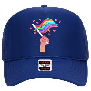 Pride Flag Lgbtq Love Gift High Crown Mesh Back Trucker Hat