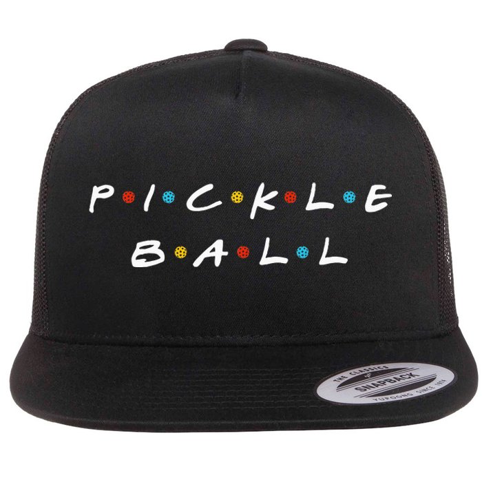 Pickleball Friends Logo Pickle Ball Fans Vintage Flat Bill Trucker Hat