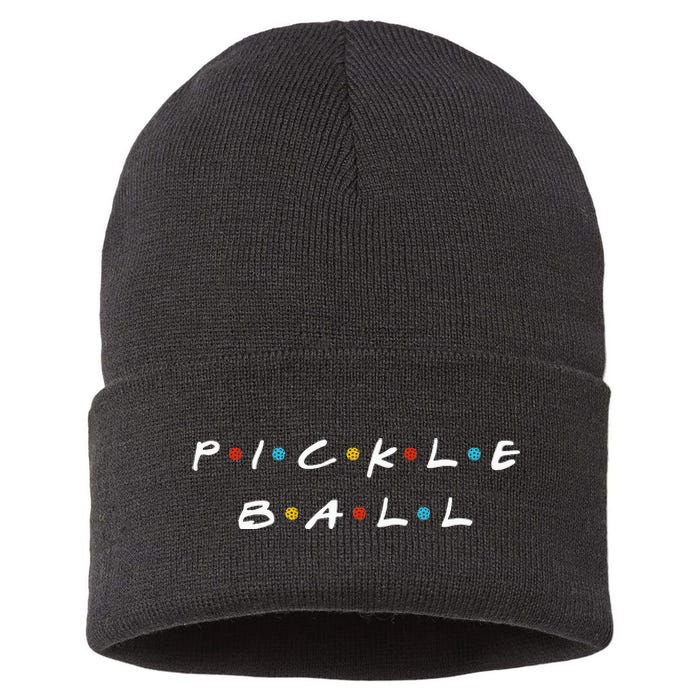 Pickleball Friends Logo Pickle Ball Fans Vintage Sustainable Knit Beanie