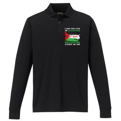 Palestine Flag Lives In Me. Free Palestine Gaza Palestinians Performance Long Sleeve Polo