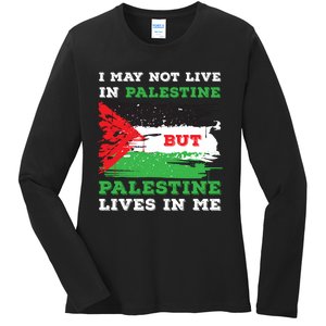 Palestine Flag Lives In Me. Free Palestine Gaza Palestinians Ladies Long Sleeve Shirt