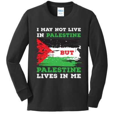 Palestine Flag Lives In Me. Free Palestine Gaza Palestinians Kids Long Sleeve Shirt