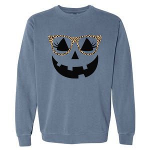 Pumpkin Face Leopard Glasses JackoLantern Halloween Garment-Dyed Sweatshirt