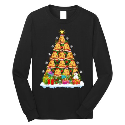 Pizza Food Lover Xmas Holiday Santa Pizza Christmas Tree Long Sleeve Shirt