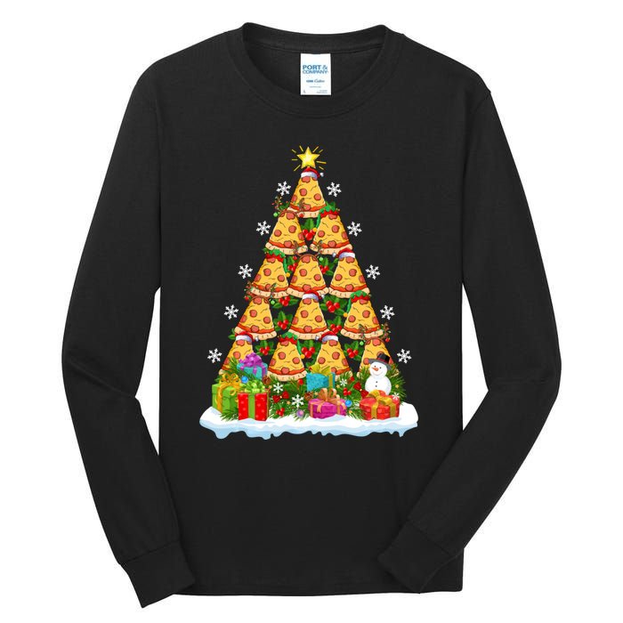 Pizza Food Lover Xmas Holiday Santa Pizza Christmas Tree Tall Long Sleeve T-Shirt