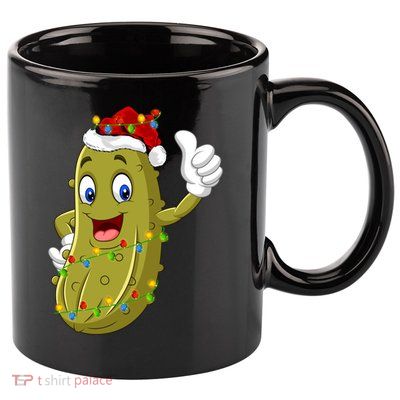 Pickle Fruit Lover Xmas Santa Hat Pickle Christmas Gift 11oz C Handle Ceramic Mug