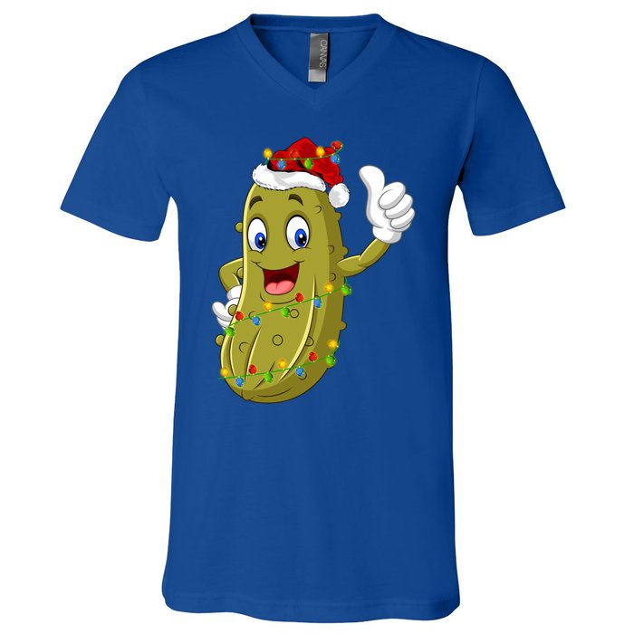 Pickle Fruit Lover Xmas Santa Hat Pickle Christmas Gift V-Neck T-Shirt